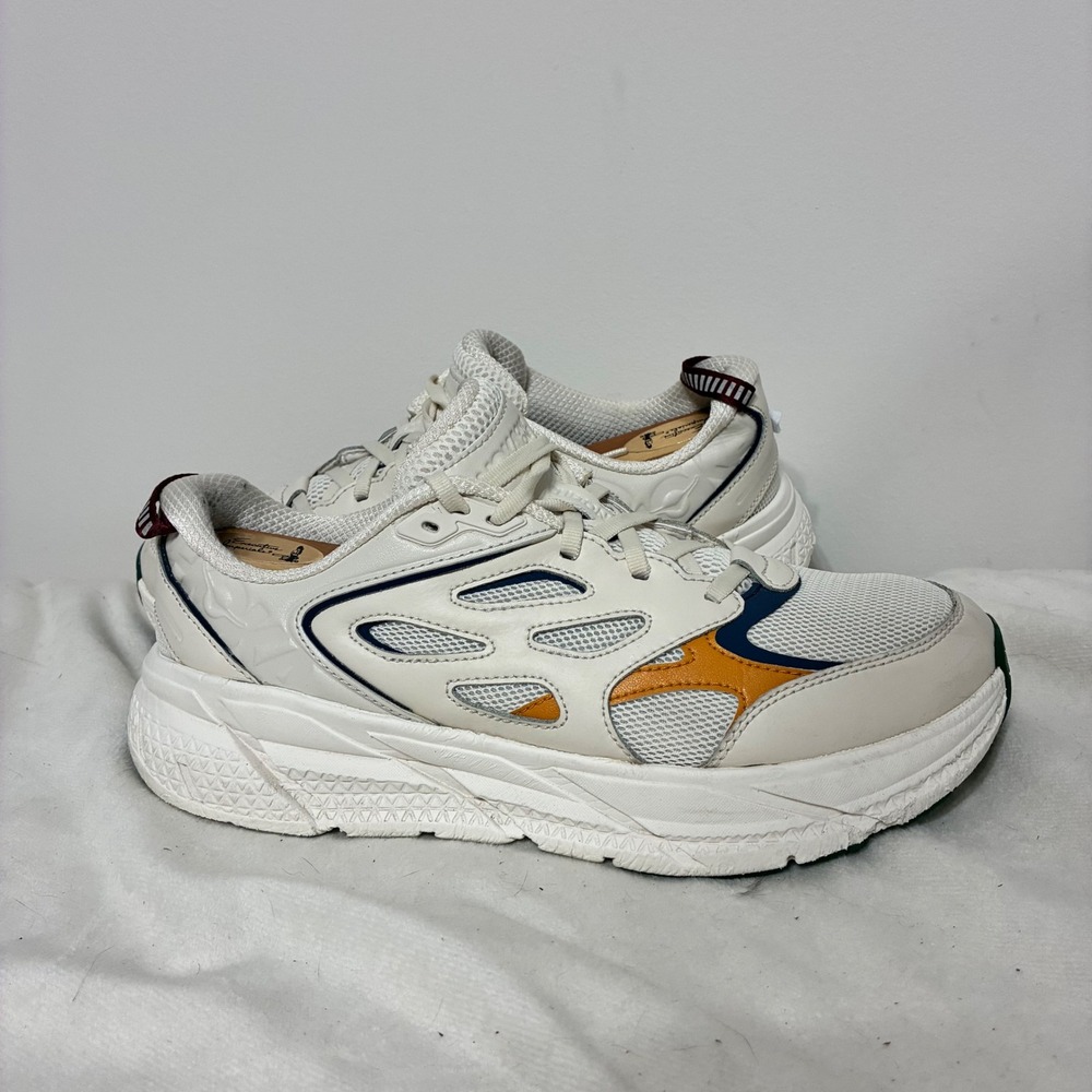 Hoka One One Clifton L Sneakers Eggnog Green Orange Navy Mens Lifestyle Shoes
